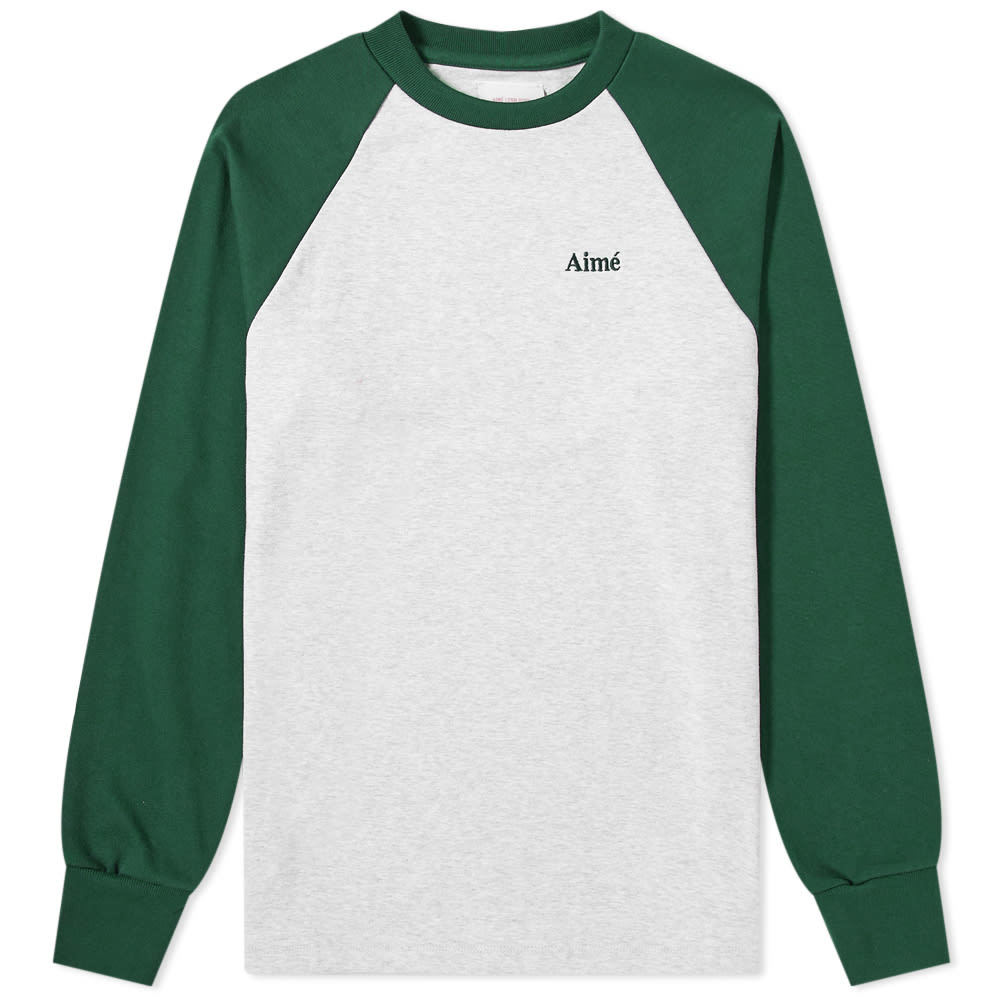 Moda Aimé Leon Dore Long Sleeve Baseball Tee Heather Grey & Evergreen