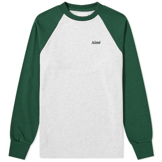 Aimé Leon Dore Long Sleeve Baseball Tee Heather Grey & Evergreen