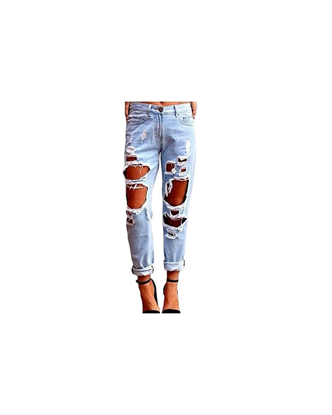 Fashion Kasen Pantalones Sueltos Mujer Vaqueros Rotos Agujero Jeans Casuales Azul Claro S