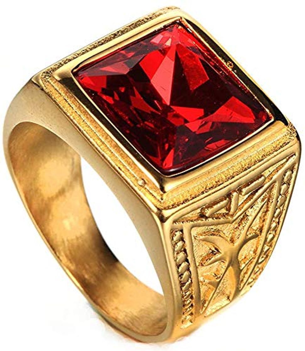 Productos NA Anillos de Acero Inoxidable Retro de Zafiro Rojo Chapado en Oro de 24 Quilates para Hombre con Piedras Preciosas Azul Rub¨ª