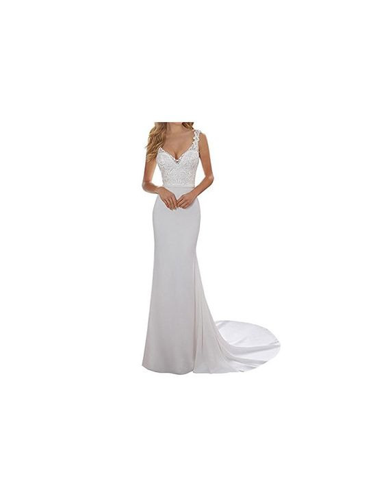 Product ANJURUISI Vestido de Novia de Playa de Sat¨¦n sin Espalda con Escote