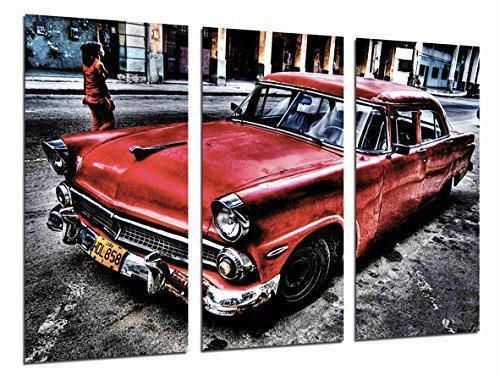 Cuadro Fotográfico Coche Clasico Rojo en Cuba, Vintage Tamaño total