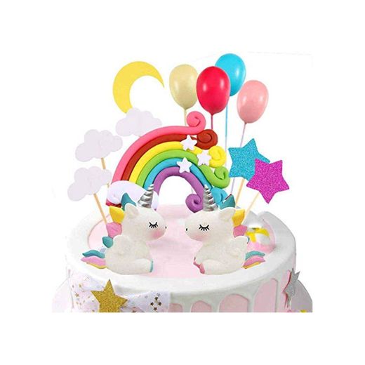 Miss Good Unicorn Cake Topper Cloud Rainbow Star Balloon Cake Topper Decoraciones de Pasteles Comestibles Stand Up Wafer para cumpleaños Boda Baby Shower Party Pack de 15