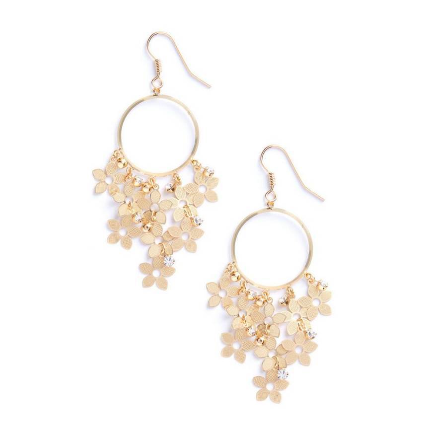 Argolas pendente flores dourado

