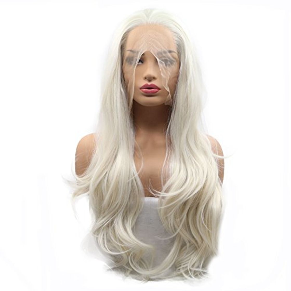 Producto Pastel Rubio Pelucas Cintura Natural Drag Queen Ladies Cosplay Fiesta de onda larga Cabello sintético Pelucas delanteras del cordón para las mujeres Blanco Rubio Desgaste diario