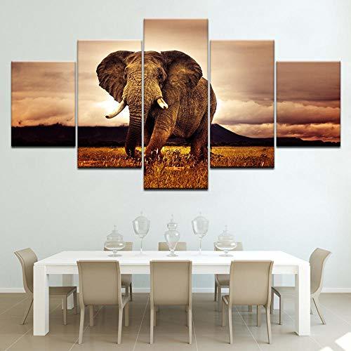 Lugar YQSL Cuadro sobre Lienzo 5 Panel de Gran tamaño Impreso Elefante Pintura