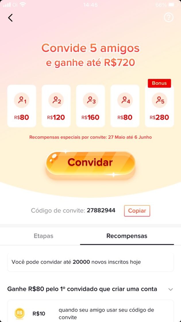 Moda Ganhe até $720,00 usando meu código 