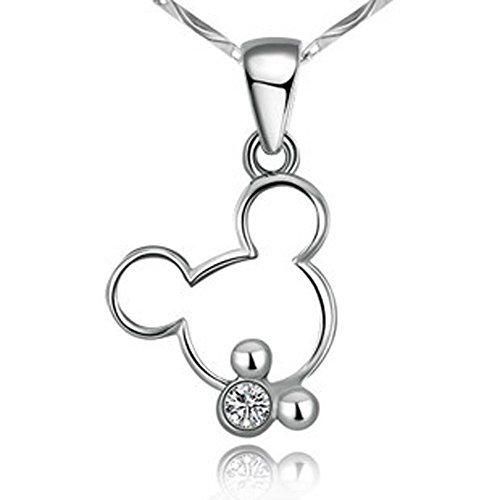 findout plata esterlina Mickey Mouse del diamante colgante collar de la mujer
