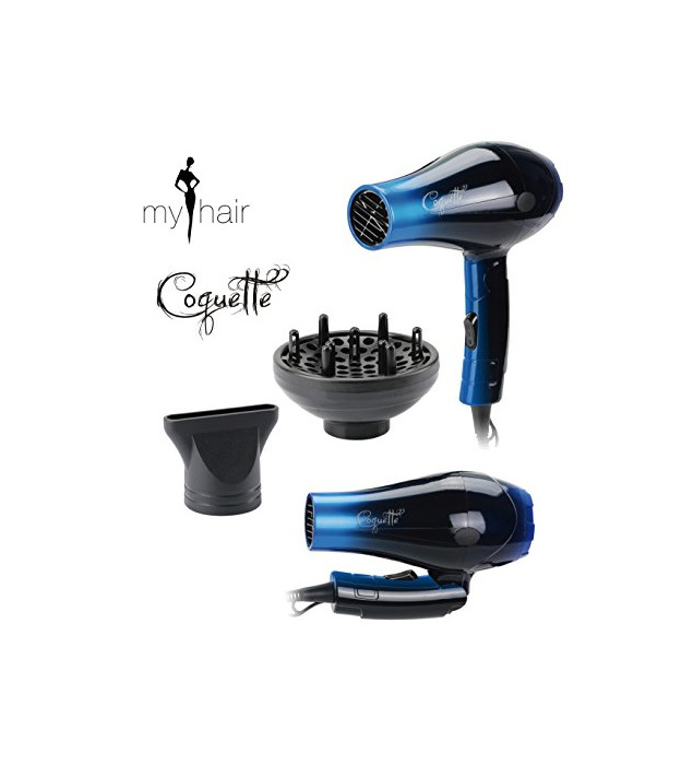 Belleza Secador de Pelo Profesional de Viaje Plegable Ligero con Difusor Coquette Blue