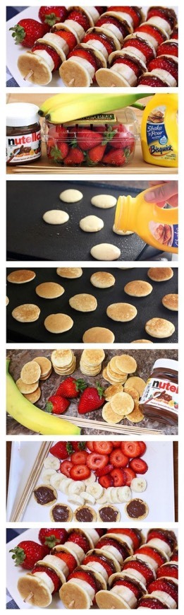 Fashion Espetada de panquecas com morangos e nutella 🍓 😜