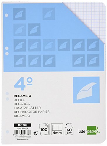 Products RECAMBIO LIDERPAPEL CUARTO 100 HOJAS 60G/M2 CUADRO 4MM CON MARGEN 6 TALADROS