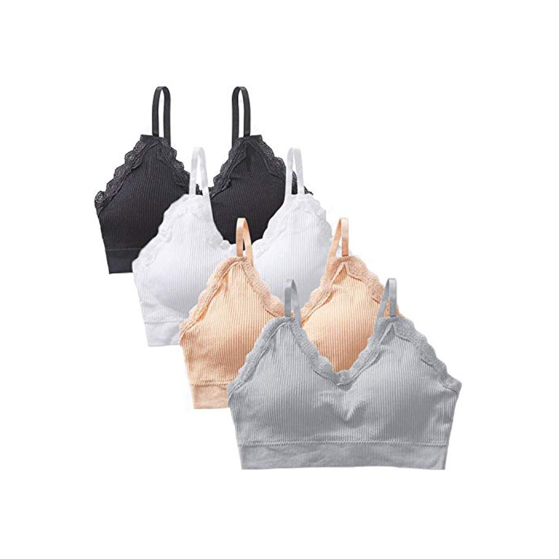 Moda 4Pcs Sujetador de Camisola para Mujer Sujetador Top de Tubo con Cuello en V y Encaje Bralette Banda Sujetador de Dormir con Relleno Extraíble Sujetador Deportivo Ropa Interior con Tirantes Elásticos