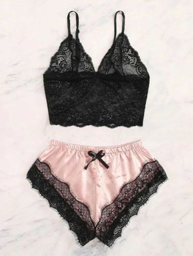 Conjunto de Lingerie de Renda flor