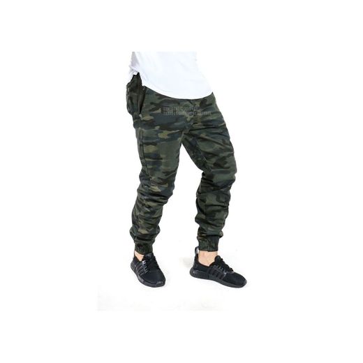 Calça Jogger Masculina Jeans Sarja Camuflada Elástico Lycra