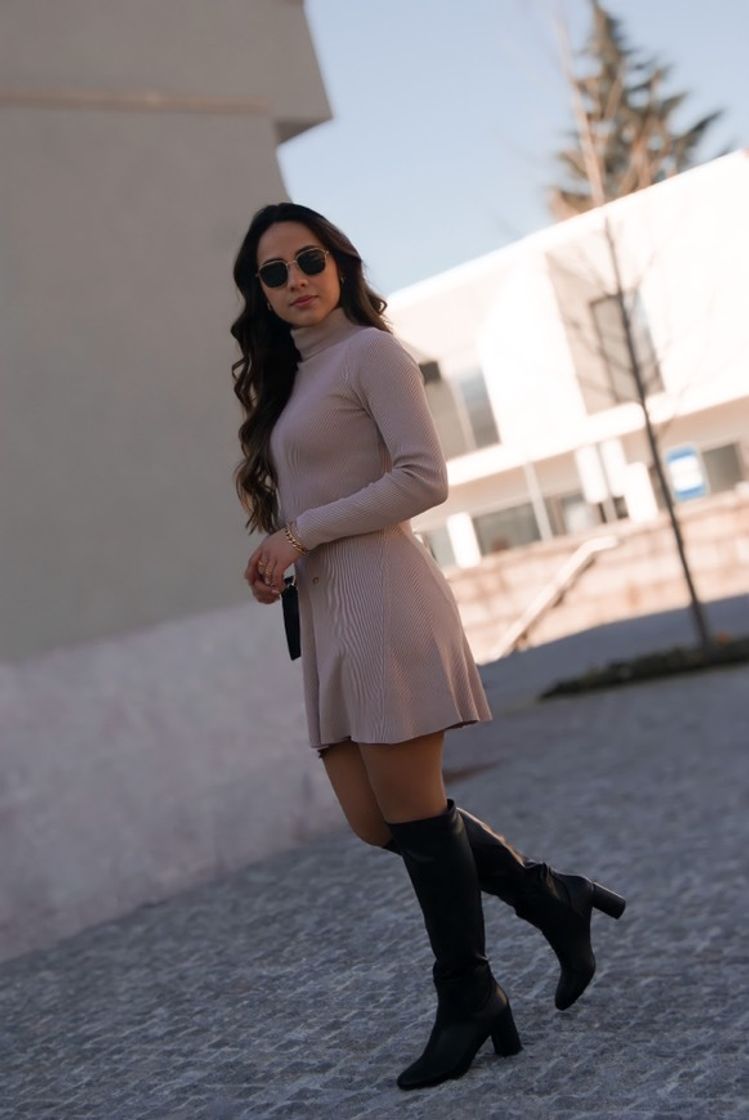 Fashion Vestido malha beige