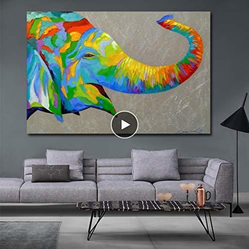 Danjiao Pintura Al Óleo Animal Poster E Impresiones Colorido Abstracto Elefante Lienzo