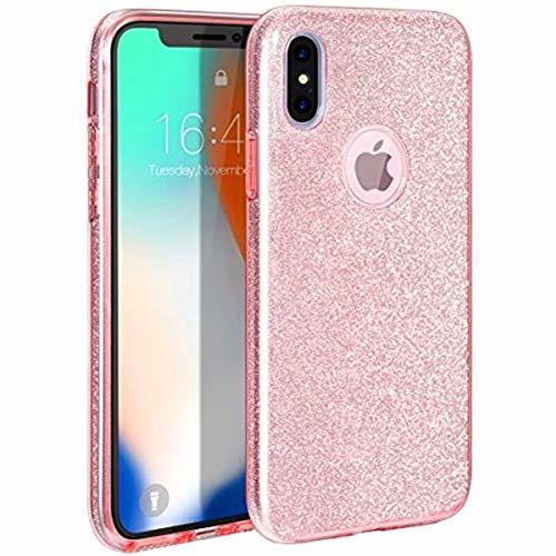 Places Coovertify Funda Purpurina Brillante Rosa iPhone X/XS, Carcasa Resistente de Gel Silicona