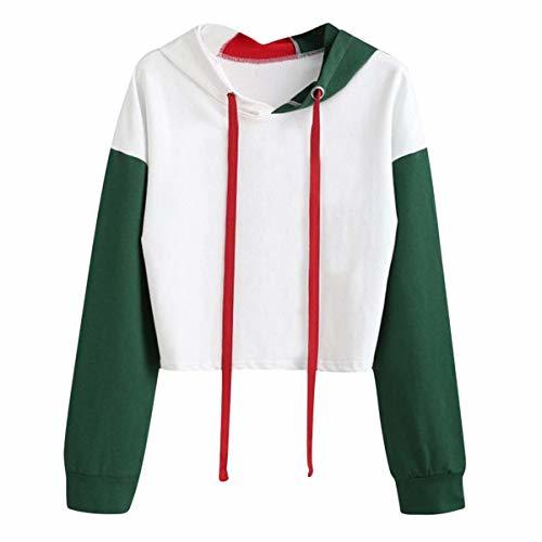 Cropped Hoodie Womens Solid Long Sleeve Sweatshirt Splice Short Pullover Hooded Tops