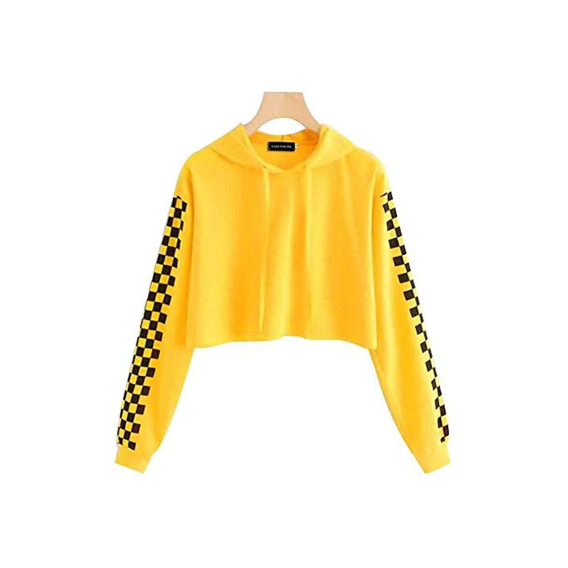 Social NOBRAND Primavera Harajuku Sudadera con Capucha Mujer Streetwear Sudadera con Capucha a Cuadros en Negro y Amarillo Señora Moda Tops Ropa   Jersey