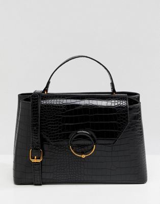 Product ASOS DESIGN croc city bag with ring ball detail