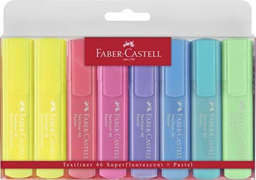 Faber-Castell 154681 - Estuche con 8 marcadores fluorescentes tonos pastel Textliner 1546