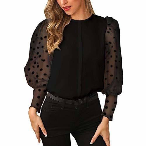 Luckycat Moda Mujer Casual Encaje Sexy Lunares O Cuello Dulce Volante Camiseta