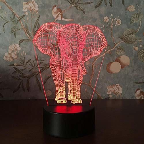Elephant 3D Stereo Vision Lámpara Acrílico 7 Colores Que Cambian Usb Dormitorio