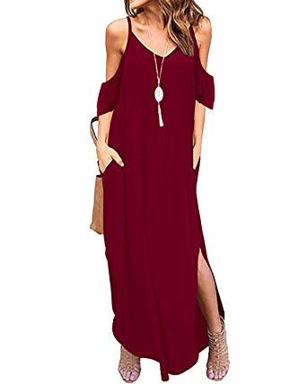 Moda ACHIOOWA Mujer Vestido Elegante Playa Casual Dress Cuello V Sin Manga Túnica