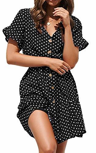 Moda Looaya Women's V Neck Polka Dot Ruffles Mini Sexy Dress Short Sleeve