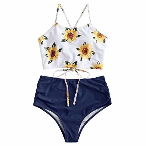 Productos Winwintom-2020 Women's Leaf Print Lace Up Ruched High Waisted Tankini Set Swimsuit