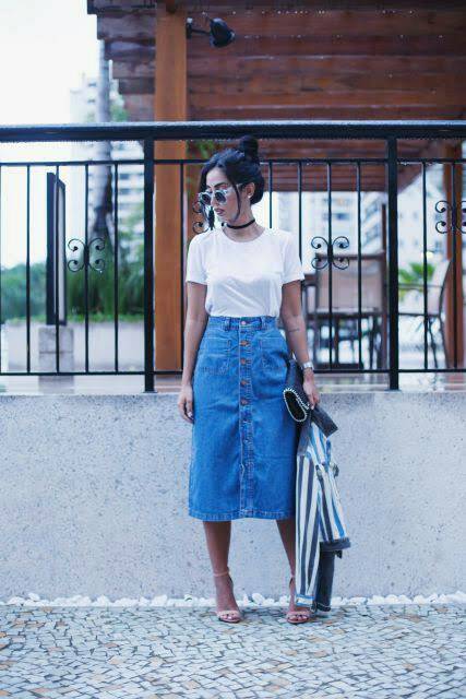 Saia midi jeans 
