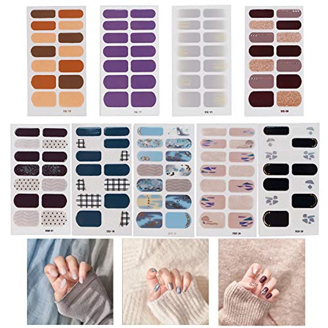 Social AISIR 9 Hojas Pegatinas Uñas de Full Nails Wraps, Nail Art Stickers