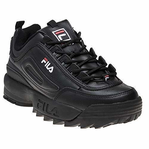 Moda Fila Disruptor II Premium Mujer Negro/Blanco/Fila Rojo Zapatillas-UK 4