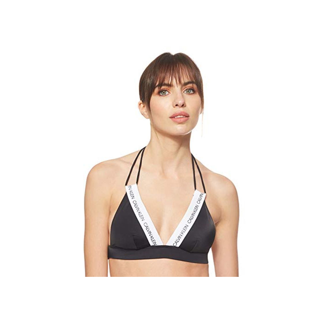 Fashion Calvin Klein Fixed Triangle-rp Parte de Arriba de Bikini, Negro