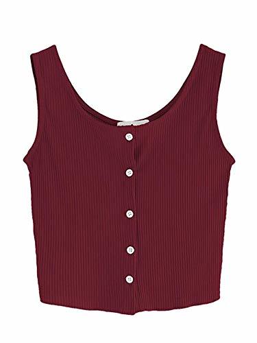 Lugar SweatyRocks Women's Sleeveless Vest Button Front Crop Tank Top Ribbed Knit Belly