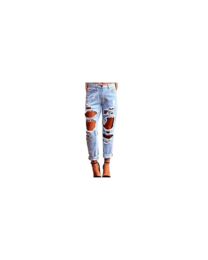 Social Kasen Pantalones Sueltos Mujer Vaqueros Rotos Agujero Jeans Casuales Azul Claro S