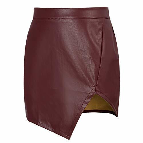 Social FISOUL Cintura Media Versátil de Las Mujeres Dobladillo Asimétrico PU Mini A-Line