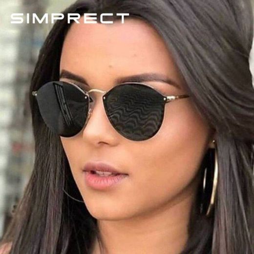 Simprect retro óculos de sol feminino/espelho rosa