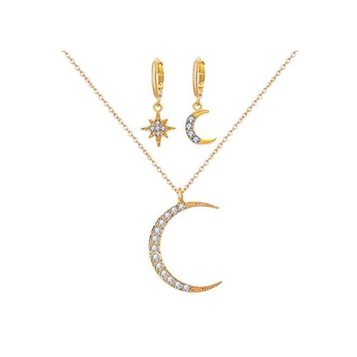 Pendientes YDHWWSH Estrela de cristal lua sol colar conjunto brincos pendurados em