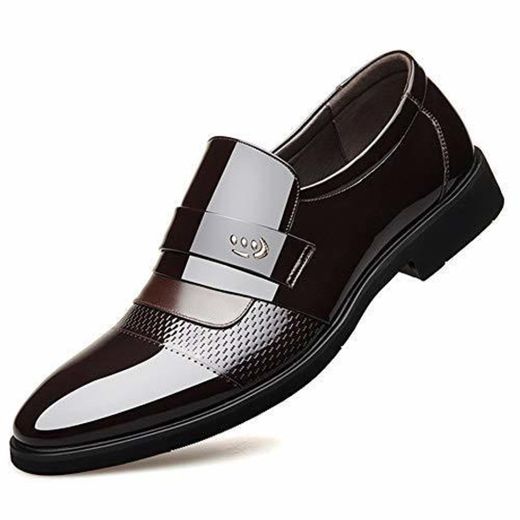 HILOTU Zapatos de Cuero para Hombres Mocasines sin Cordones Toe Oxford Zapatos