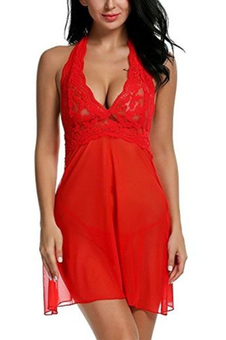 Moda Avidlove Mujer Ropa Interior Sexy Vestido Halter Babydoll Encaje…