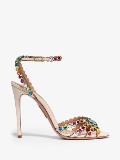 Social 
Aquazzura
Beige Tequila 105 Embellished Leather Sandals