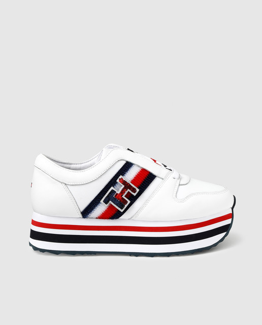 Social Sapatilhas de mulher em pele Tommy Hilfiger brancas com porm