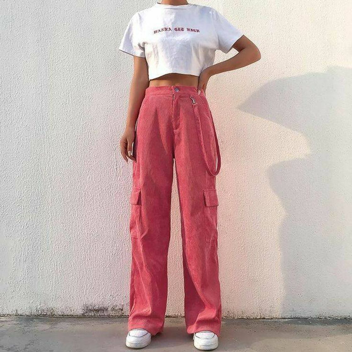 Moda pink baggy pants + white cropped