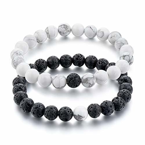 Fashion HFLGKLO Preto Natural Branco Contas de lava Pedra Pulseiras Pulseiras Para As