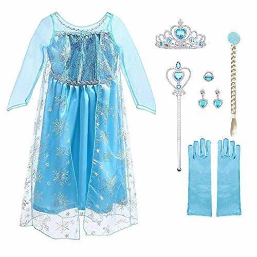 URAQT Vestido de Princesa Elsa, Reina Frozen Disfraz Elsa Vestido Infantil Niñas