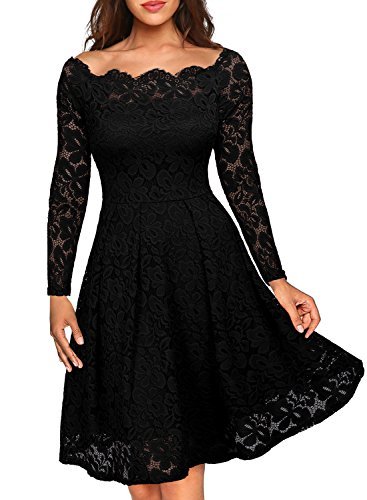 Lugar Miusol Vintage Encaje Floral Coctel Vestido Corta para Mujer Negro X-Large