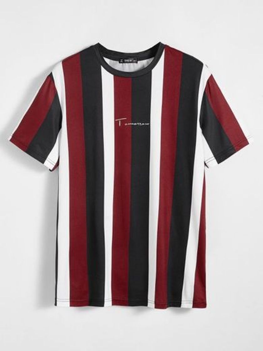 Social Camiseta de hombres de rayas con estampado de letra 