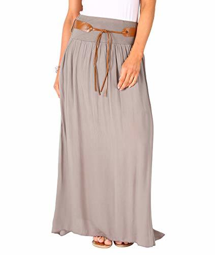 Fashion KRISP 4809-TAU-LXL, Falda Larga Bohemia Elegante Plisada Hippie Cintura Elástica, Topo