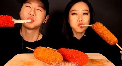 “ASMR hot cheetos mozzarella corn dogs”